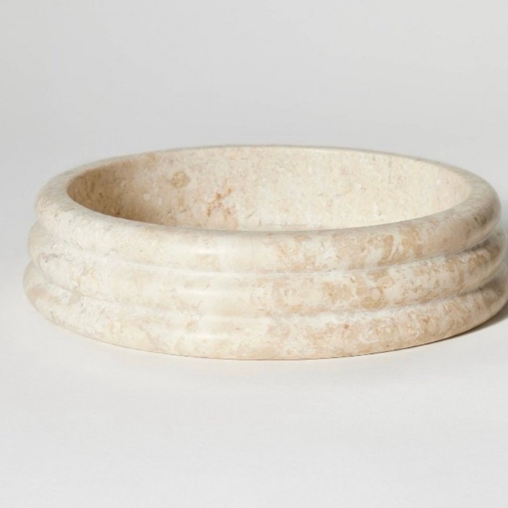 Studio McGee Threshold Round Marble Bowl Tray Beige Cream BRAND NEW